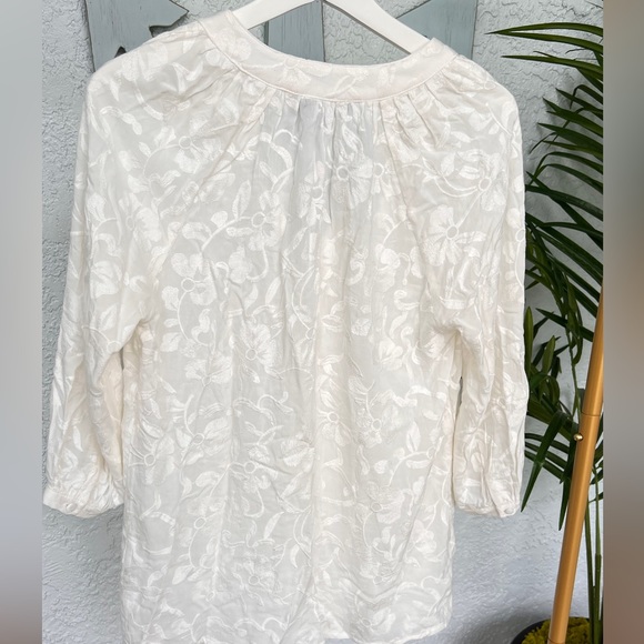 NWT Brixon Ivy Andrina Embroidery Cream Blouse Cropped Sleeves Sz A Rayon - Picture 6 of 10